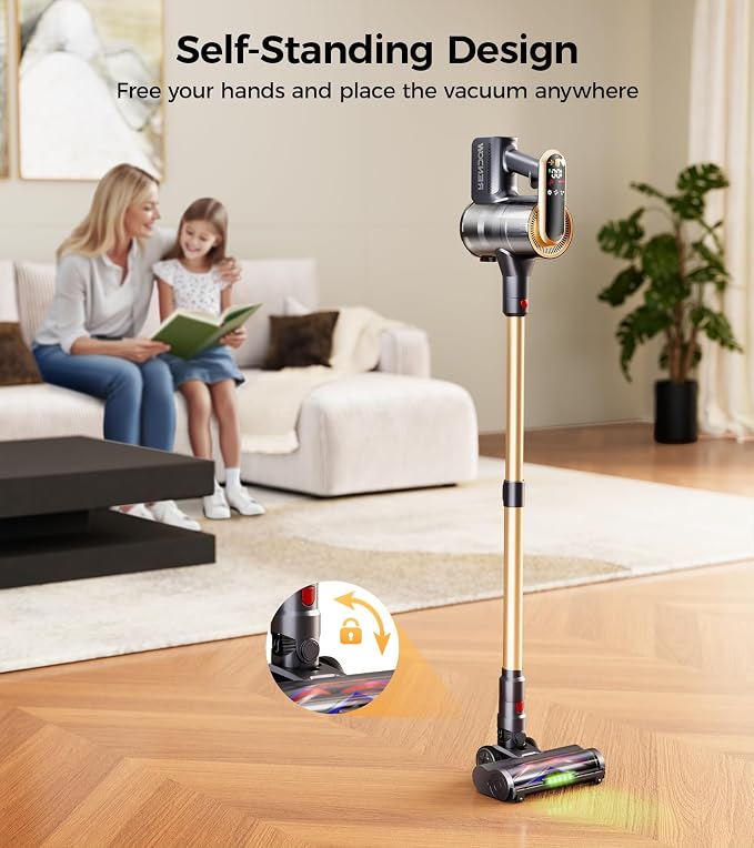 RENDOW Cordless Vacuum Cleaner, 600W 50Kpa 65Mins Vacuum Cleaners for Home, Self-Standing Cordless Stick Vacuum with LED Display,Anti-Tangle Rechargeable Wireless Vacuum for Pet Hair/Carpet/Hard Floor