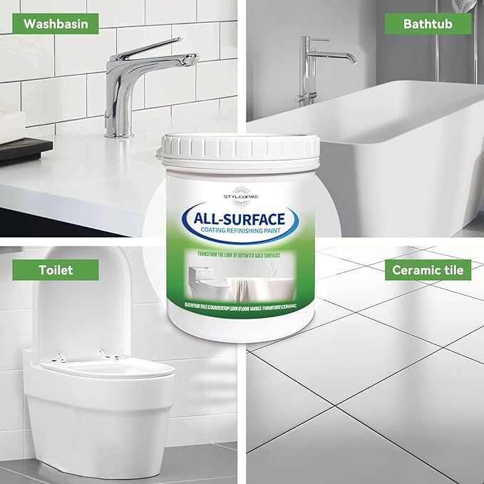styleonme Tile Paint White, 16oz, 25-30sq.ft, Bathtub Washbasin Toilet Ceramic Tile and Kitchen Countertop Refinishing, Odorless and Non-Toxic Heavy Glaze Epoxy Resin Coating (With tools)