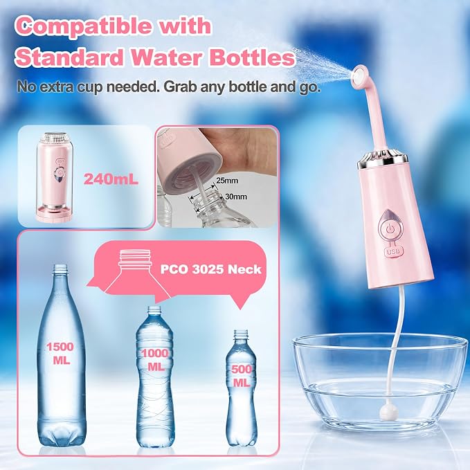 Portable Bidet for Travel - Rechargeable Handheld Electric Bidet | Adjustable Interchangeable Nozzle, 4 Spray Modes & IPX7 Waterproof, Perfect for Home Travel Postpartum Personal Hygiene