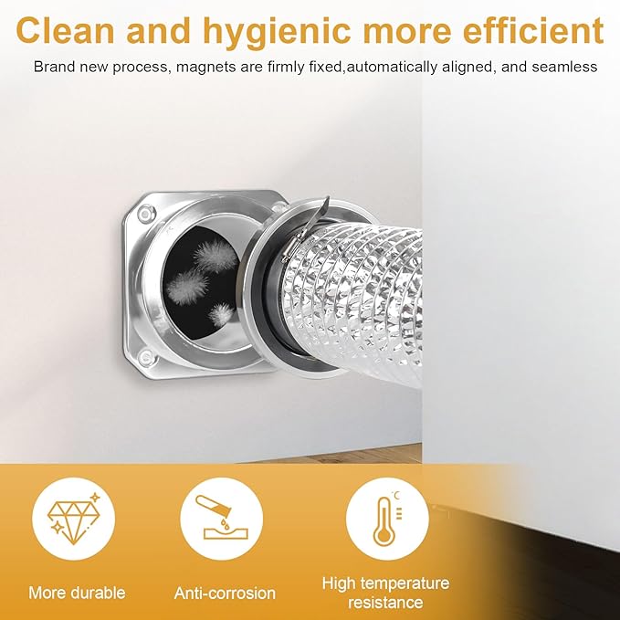 Magnetic Dryer Vent Coupling Connector Kit DV180 - Airtight Seal Quick Connect System with 4" Aluminum Duct Hose & Clamps for Easy Cleaning & Maintenance