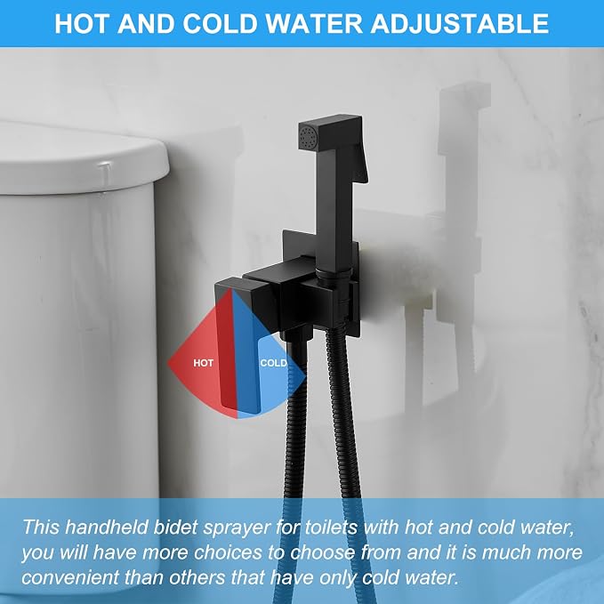 BWE Black Handheld Bathroom Bidet Sprayer Kit with Adjustable Pressure | | Adults & Kids & Pets Cleaning| Hot & Cold Water Control | Leak Resistant Design | Easy Install
