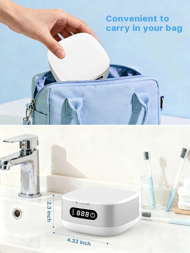 Voraiya Portable Ultrasonic Retainer Cleaner 4000mAh Rechargeable IPX6 Waterproof Retainer Cleaner Machine For Mouth Guard,Night Guard,Aligner,Small Denture Cleaning Pod For Teenagers,Adults,Travel
