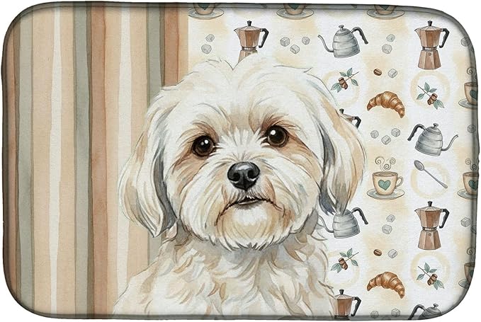 Caroline's Treasures White Lhasa Apso Coffee Bar Dish Drying Mat Absorbent Dish Drying Mat Pad for Kitchen Counter Dish Drainer Mat for Countertop, 14 x 21", Multicolor