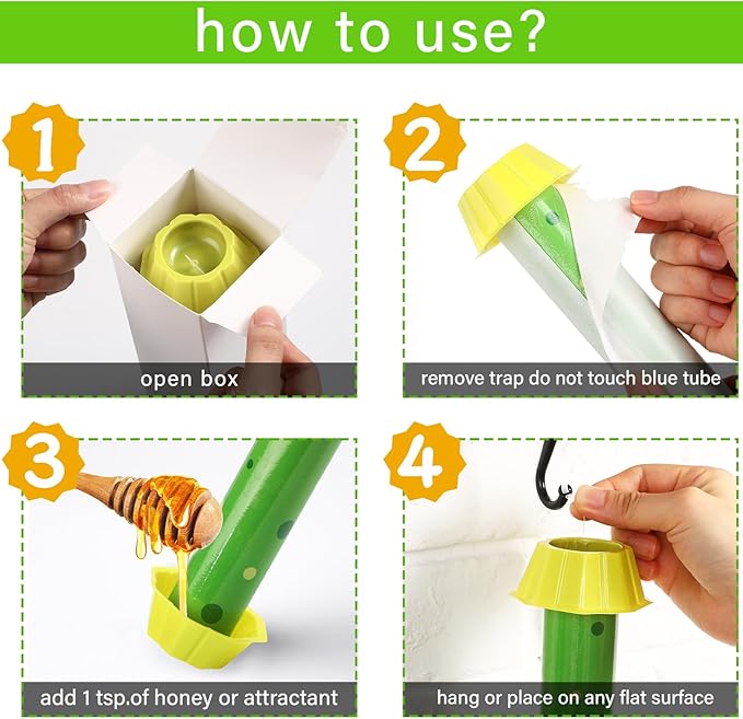 Qualirey 4 Pcs Sticky Fly Trap Fly Stick with Hanging Hook Adhesive Mosquito Catcher for Indoor Outdoor Trap Houseflies and Flying Insects Bee Wasp Moth Fly, 10.2 x 2.5 Inch