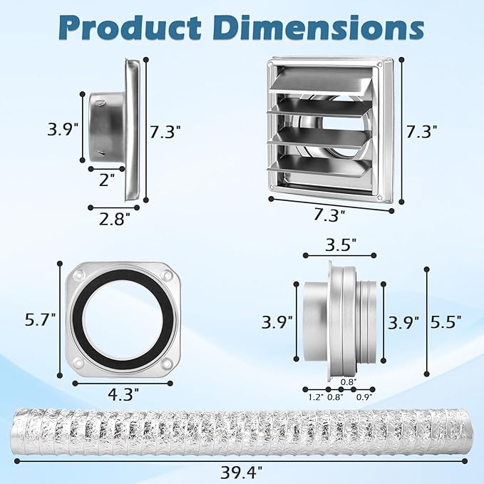 Magnetic Dryer Vent Connector Kit, Magnetic Dryer Vent Coupling DV180 Airtight Seal with Dryer Vent Cover Outside, Easy to Clean Quick Connect 4" Dryer Vents Hose with 2 Clamps