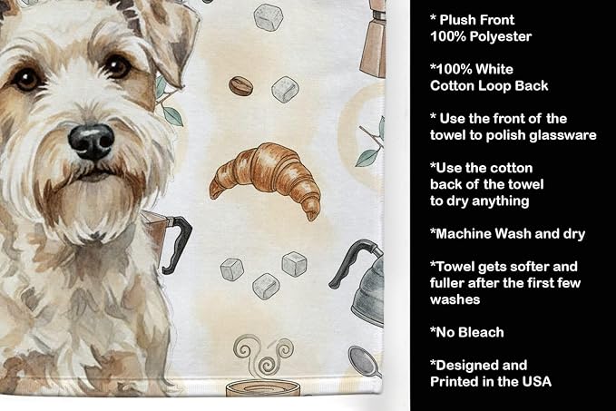 Caroline's Treasures Sealyham Terrier Coffee Bar Kitchen Towel Velour Plush Front and Cotton Loop Back Machine Washable