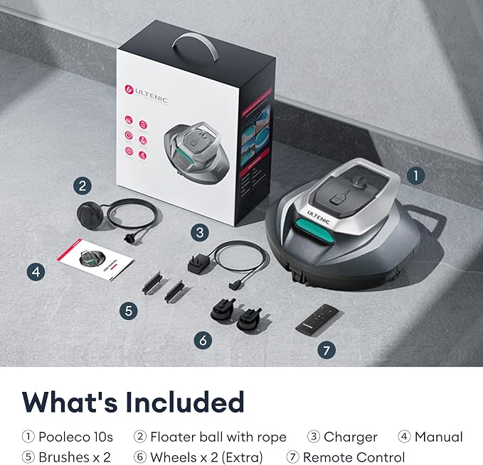 Ultenic Cordless Robotic Pool Cleaner with Remote＆APP Control, Pool Vacuum for Above & In-Ground Pool up to 850 Sq.ft., 90 Mins Long Runtime, Fast Charging, Self-Parking＆2.5L Large Filter, Green