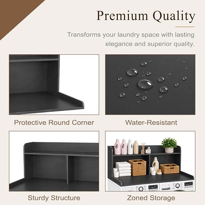 Royxen Laundry Countertop with 20“ Shelf Universal Fit, Washer and Dryer Countertop with Storage Space, Black