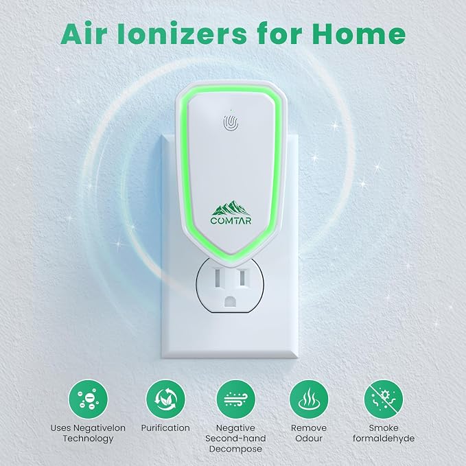 Air Ionizers for Home (4 Pack), Negative Ion Filtration System, Quiet Air Freshener for Bedroom, Office, Kitchen, Portable Air Filter Odor, Smoke Dust, Pets, Eliminator, Mini Air Cleaner