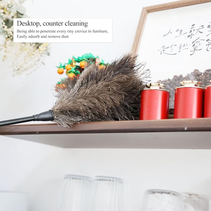 Ostrich Feather Duster 15Inch Natural Fluffy Handheld Feather Dusters for Cleaning Keyboard Home Car Office (1PCS)