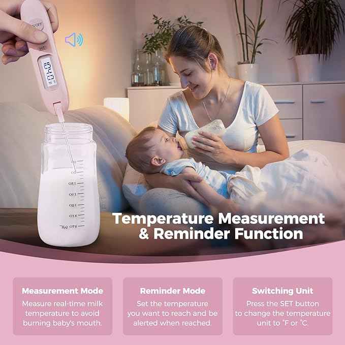 Electric Bottle Brush Cleaner,Rechargable Electric Baby Bottle Brush Cleaner with Thermometer,Silicone Bottle/Nipple/Straw Brush,Drying Rack,Travel Bottle Cleaner Kit for New Moms (Pink)