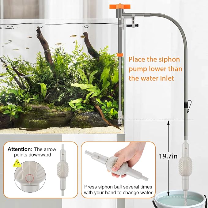AQQA Aquarium Siphon Vacuum and Water Changer Kit, Extendable Length to 38.2'', Perfect for Simultaneous Water Changing and Cleaning in Small Fish Tanks, Gravel and Sand Cleaning (M)