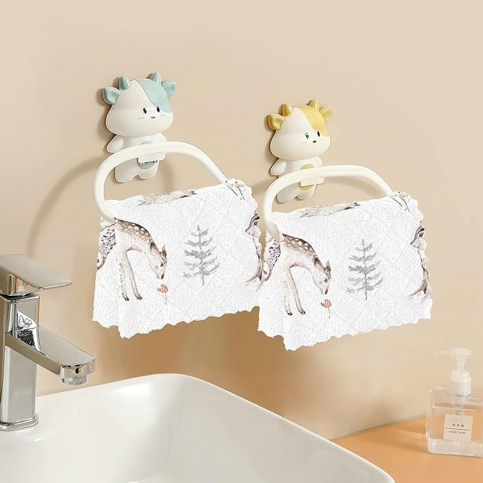 CaTaKu Watercolor Woodland Animals Kitchen Cloths, 6 Pack Reusable Dish Rags for Washing, Microfiber Cleaning Cloths Dish Towels Washcloths for Kitchen Drying
