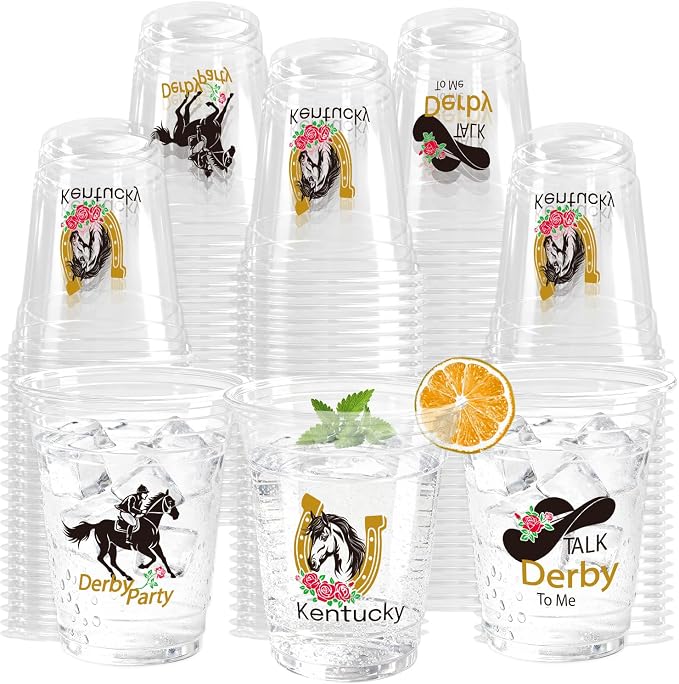 100 Pack Horse Plastic Cups 12 oz Horse Racing Disposable Clear Party Favor Drinking Cold Beverage Cup for Party Supplies Decorations