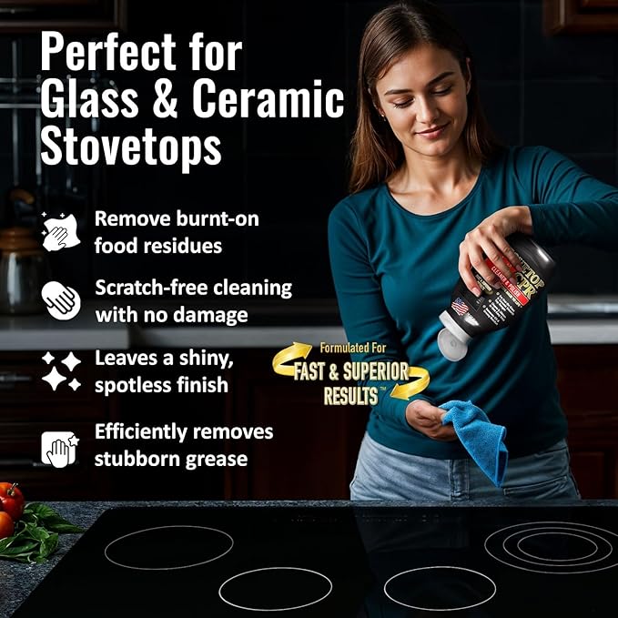 Stovetop CPR 2-in-1 Glass Stovetop Cleaner and Glass Polish(18oz)-Ceramic Top Stove Cleaner, Oven Top, Cooktop, Electric Stove Ceramic (18 Ounce (Pack of 2))