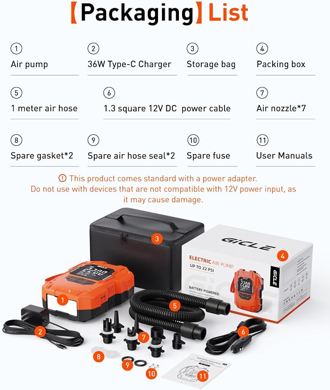 Rechargeable Paddle Board Electric Pump, 22PSI SUP Pump with Dual Power Battery & 12V DC Air Pump, Portable High Pressure Inflator with Auto Shut-Off & Fast Charging for SUP, Kayak, Inflatable Boat