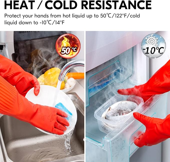 Vgo... 1-Pair Reusable Long Sleeve Thick Latex Dishwashing Gloves - Kitchen, Cleaning, Washing, Working, Painting, Gardening, Pet Care (Size M, Red, RB2143)