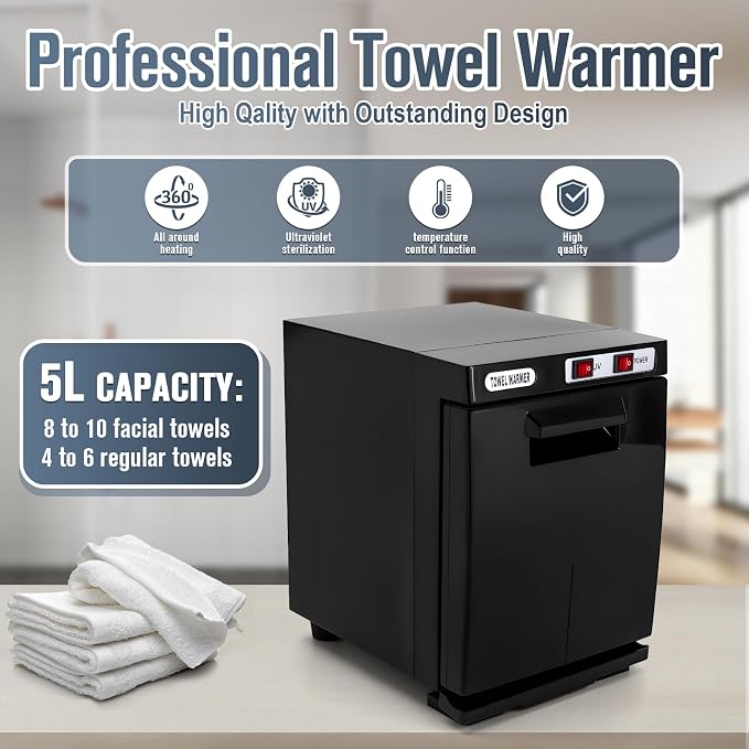 Hot Towel Warmer, 5L Hot Towel Cabinet, 2-in-1 Heated Towel Warmer for Facials Spa Estheticians Massage Salon and Home