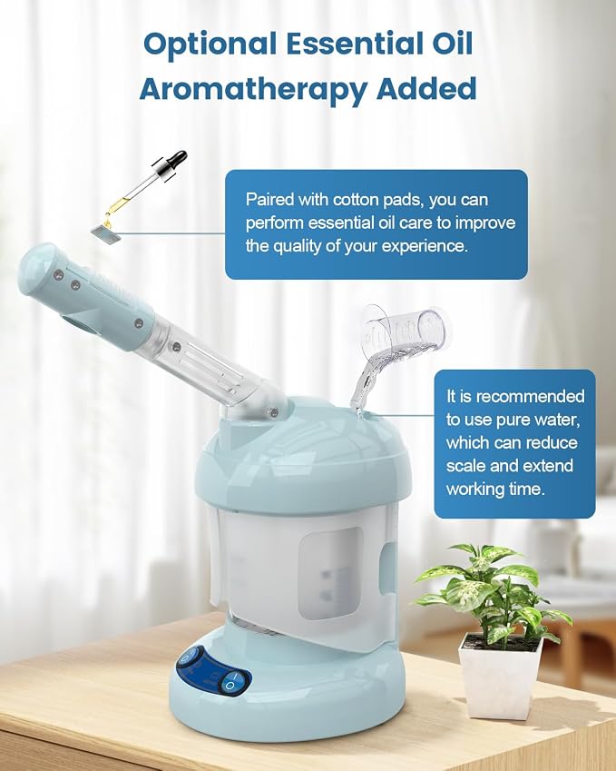 Tabletop Facial Steamer - Ozone Steamer with 360° Rotatable Arm - Professional Nano Ionic Facial Steamer for Deep Cleaning - Portable for Personal Care Use at Home or Salon, Blue