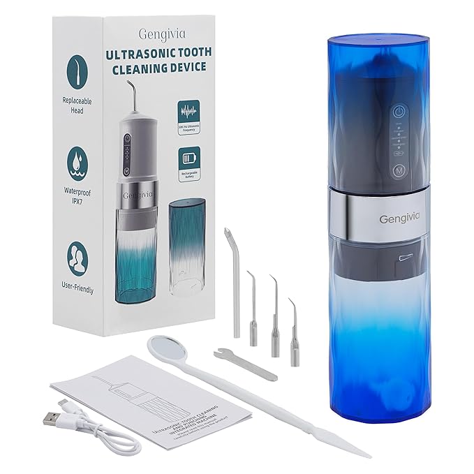 The Ultrasonic 2-in-1 Plaque Removal and Flossing Device for Teeth Cleaning, with 4 Replaceable Tips, 3 Modes, USB Type-C Charging, and Storage Box (Black)