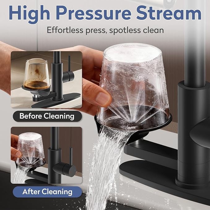 SINGSUO Pull Down Kitchen Faucet with Glass Rinser, 4 Spray Modes Kitchen Faucets with Pull Out Sprayer & Cup Washer, High Pressure Single Handle Bar Sink Faucet 1 or 3 Hole