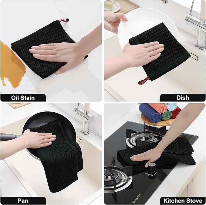 Homaxy 100% Cotton Kitchen Towels and Dishcloths Set, 12 x 12 Inches and 13 x 28 Inches, Set of 10 Bulk Kitchen Towels Set, Ultra Soft Absorbent Dish Cloths for Washing Dishes, Grey/Beige/Blue/Black