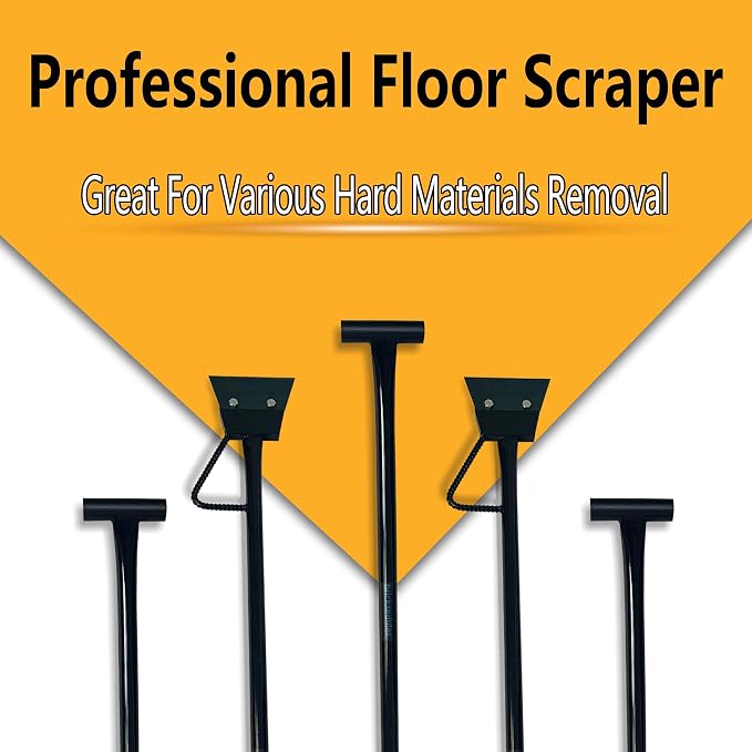 Black Color Heavy Duty Spring Steel Concrete Floor Scraper with 50" Long Length T-handle and Foot kick-Replaceable Steel Blade. (floor scraper)