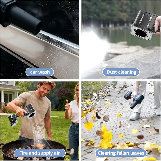 Leaf Blower Cordless with 2×4.0 Ah Battery and Charger[Battery with Outdoor LED Light+Stepless Speed Control] 21V 180MPH Handheld Electric Leaf Blower for Patio & Garden Dust Leaves CleaningCar Wash