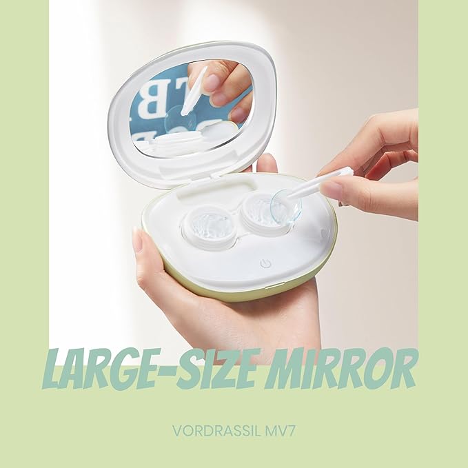 MV7 Ultrasonic Contact Lens Cleaner Machine with Timer Display, Big Mirror & USB Charger, Fit Disposal Soft Lens, Colored Contact Lens, RGP Lens and OK Lens (Rosy)