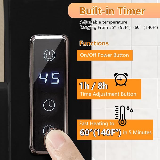 Verida Towel Warmer Rack, Heated Towel Rack for Bathroom, Wall-Mounted Plug (Not Hardwired), Aluminum Alloy, with Timer and Temperature Adjustment, Overheat Protection Function(Large Black)