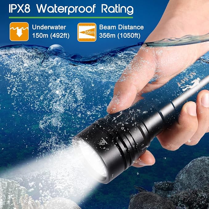 APLOS AP150 Dive Light – 15000 Lumens, Waterproof to 492ft, Powerful Scuba Diving Flashlight