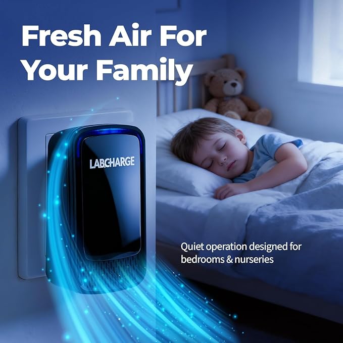 Lab Charge Air Ionizer for Home, Plug-In Filterless Negative Ion Air Purifier, Quiet Air Freshener for Bedroom, Office, Kitchen, Mini Air Cleaner for Odor, Smoke, Dust Mites & Pet Dander (8)