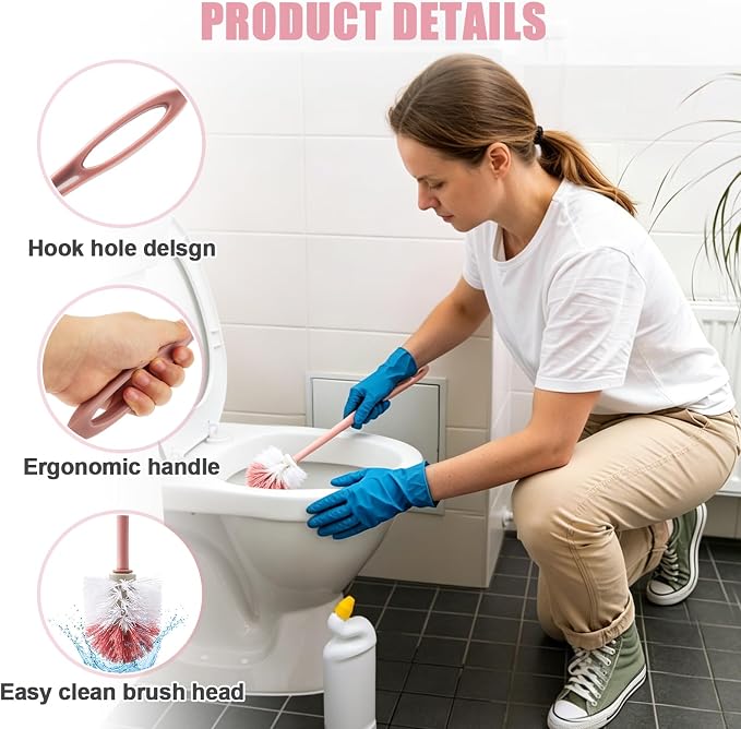 15 Pcs Toilet Brush,17.3" Bathroom Toilet Bowl Brush,Commercial Heavy Duty Toilet Bowl with Hook & Gloves,Long Handle Toilet Bowl for Household Cleaning,Professional/Janitorial Scrub Brush for Toilet