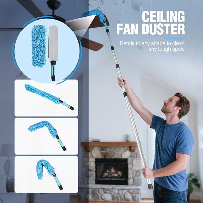 Lineslife Dusters for Cleaning, Microfiber Feather Duster 3-in-1 Kit, Duster, Cobweb Duster, Microfiber Dusters for High Ceilings and Fans, Blinds, Cars and Furniture