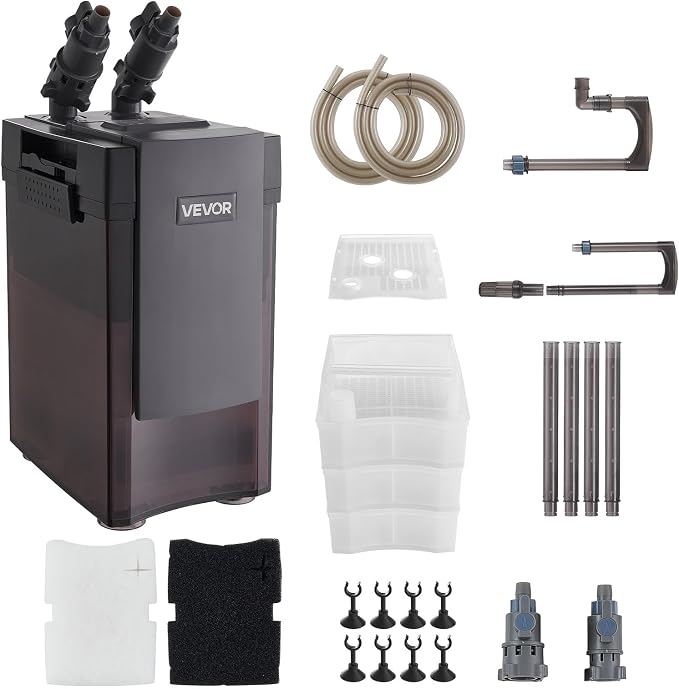 VEVOR 317GPH Canister Filter, 3-Stage External Aquarium Filter with Powerful Pump, Water Circulation Cleaning Machine with Media for Large Fish Tanks and Aquariums Up to 100 Gallons, for Freshwater
