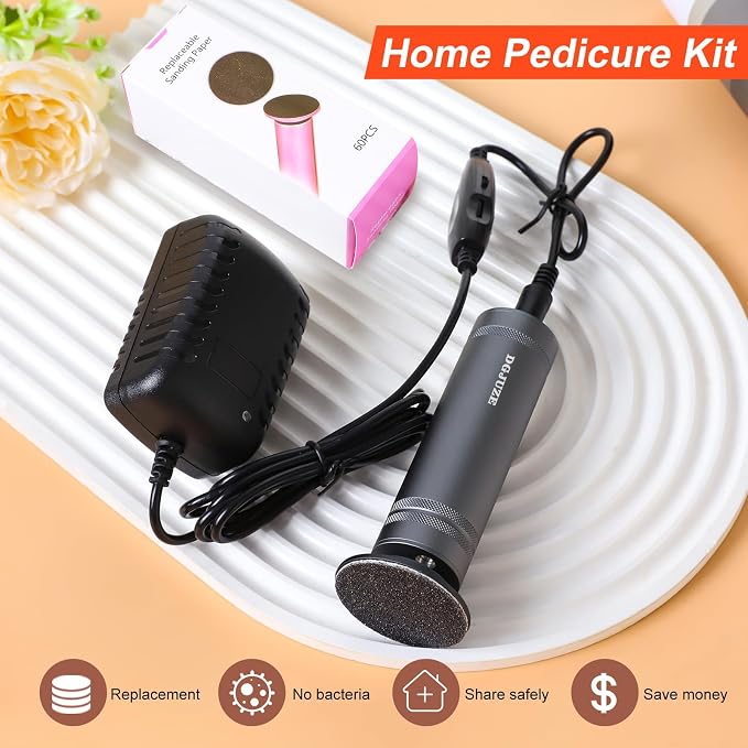 Electric Foot Callus Remover 36W, 1200RPM Heavy Duty Metal Grinder | 36W Motor, 60PCS Sandpaper Discs, Metal Body, Plug-in Corded, for Cracked Heels & Calluses, Home & Salon Pedicure Tool