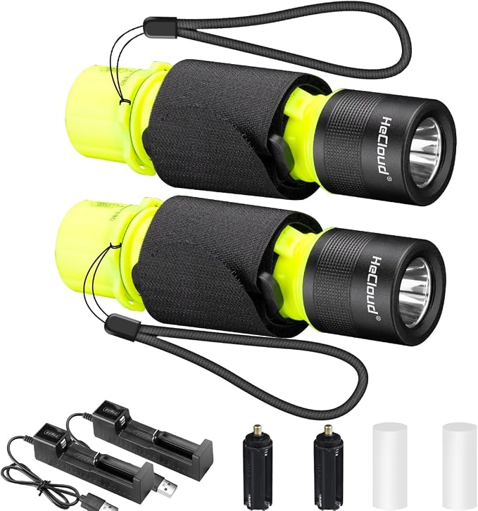 2 Pack IPX8 Waterproof Diving Flashlight Rechargeable Scuba Dive Light with 3 Modes for Scuba Diving, Snorkeling, Fishing, Emergency for Divers, Outdoor Enthusiasts