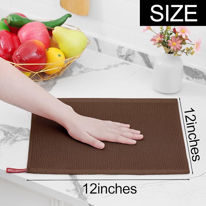 Homaxy 100% Cotton Waffle Weave Kitchen Dish Cloths, Ultra Soft Absorbent Quick Drying Dish Towels, 12 x 12 Inches, 18-Pack, Coffee