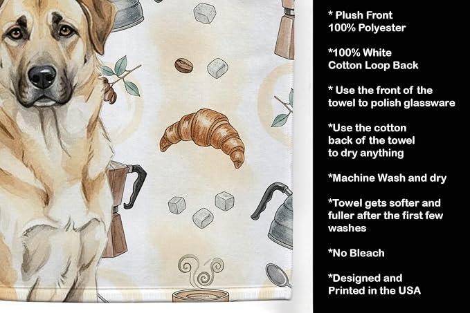 Caroline's Treasures Anatolian Shepherd Dog Coffee Bar Kitchen Towel Velour Plush Front and Cotton Loop Back Machine Washable