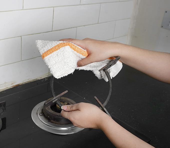Bar Mops Gold Stripe Pack of 60 Kitchen Towels 16x19 Multi-Purpose for Home, Restaurant and Cleaning White Absorbent Washcloth Dishcloths Sets, Reusable Dish, Cloths Rags