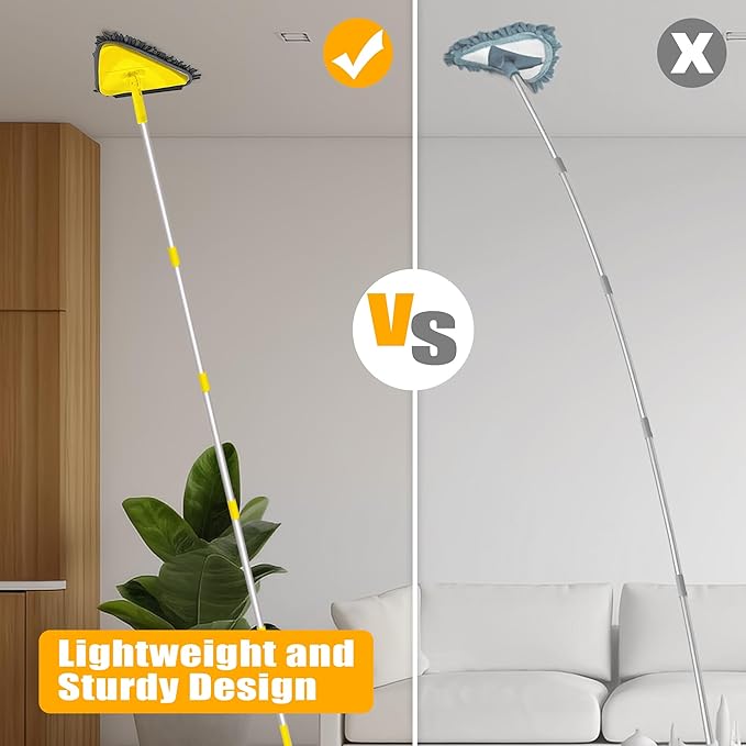 JEHONN Wall Cleaner Mop with Long Handle 80 Inches, 3-in-1 Ceiling Cleaning Tool Duster with 10 Replacement Microfiber Chenille Pads (Yellow)