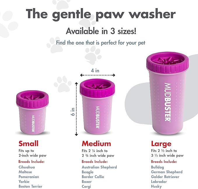 Dexas MudBuster Medium Dog Paw Cleaner, Fuchsia, Fits 1.5"-2.5" Wide Paws, Gentle Silicone Bristles for Quick, Easy Cleaning