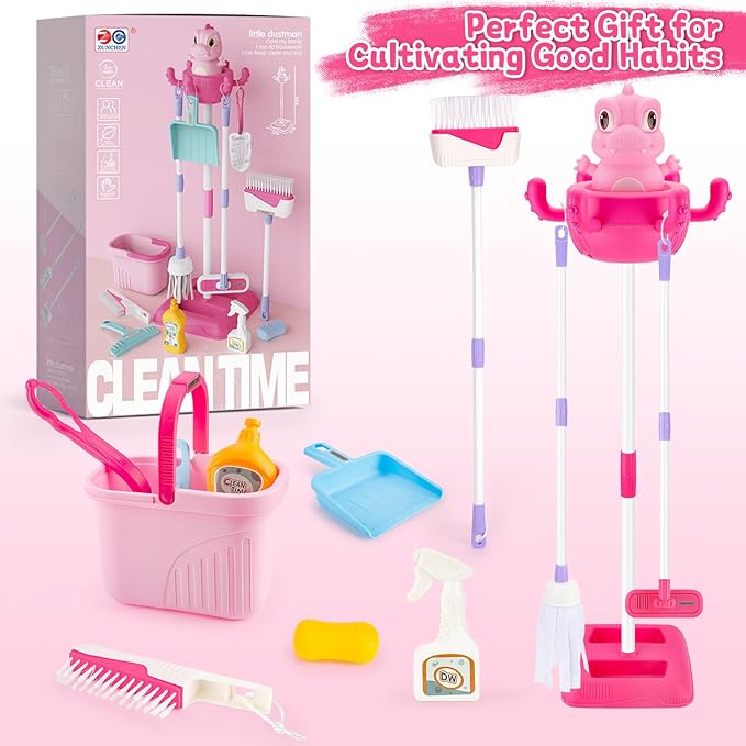 deAO Kids Cleaning Toy Set Toddlers Cleaning Set Housekeeping Pretend Play Toy Cleaning Set Kids Broom and Mop Set for Ages 3+ Christmas Birthday Toys for Girls Boys