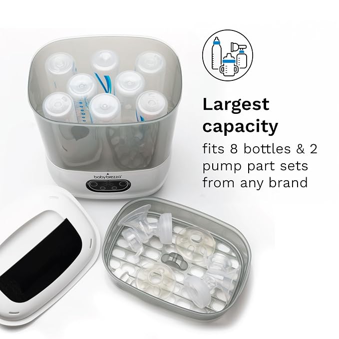 Baby Brezza Bottle Sterilizer and Dryer Advanced – 33% Faster - Largest Capacity Steam Sanitizer - Universal Sterilization Machine for All Bottles + Pump Parts - HEPA Air Filter