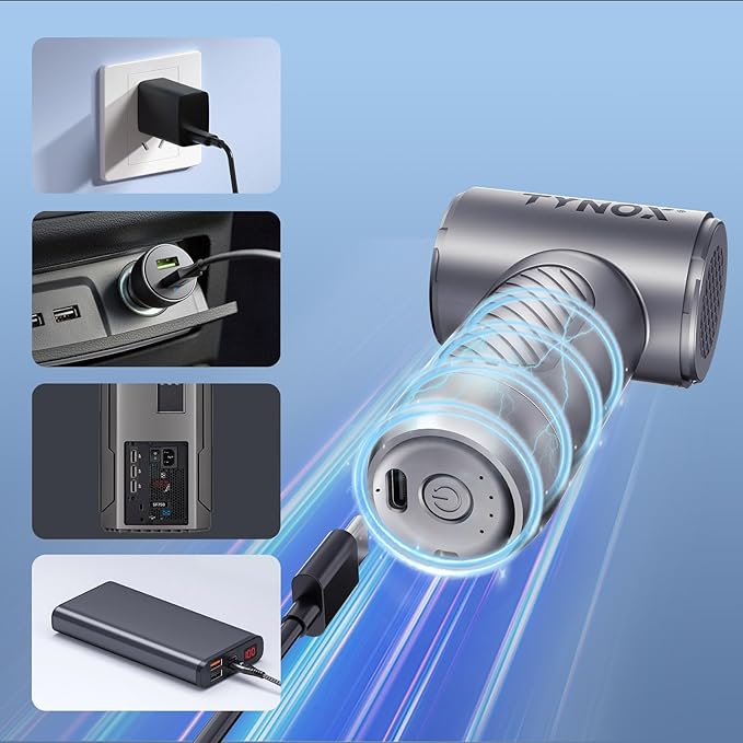 Electric Air Duster Kit, 3 Gears and Turbo Mode Dual Purpose Compressed Air Duster, Mini Vacuum Cleaner for Computer, Car, Keyboard and Home & Outdoor Dust Cleaning
