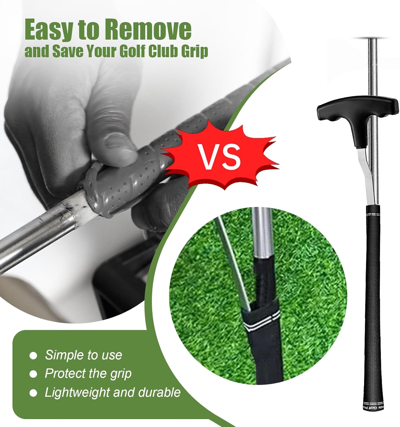 Golf Grip Removal Tool and Golf Grip Tape Removal Tool, V-Groove Grip Remover Saver 12“, High-Carbon Steel Gripping Tool, Golf Club Gripping Kit Golf Grip Tool