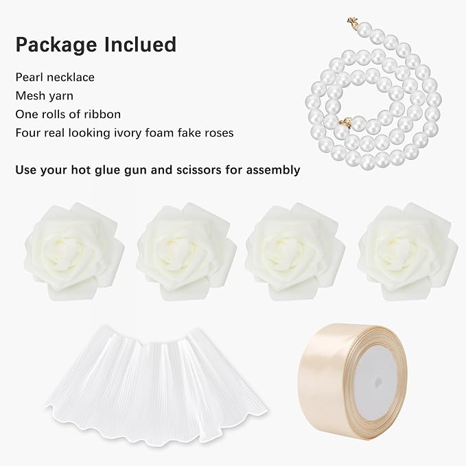 Wedding Broom for African American Jumping Ceremony, Decorative Jump Broom DIY Wedding Decor, Pearl Yarn Pearl Chain with Ribbons Artificial Pearl Roses