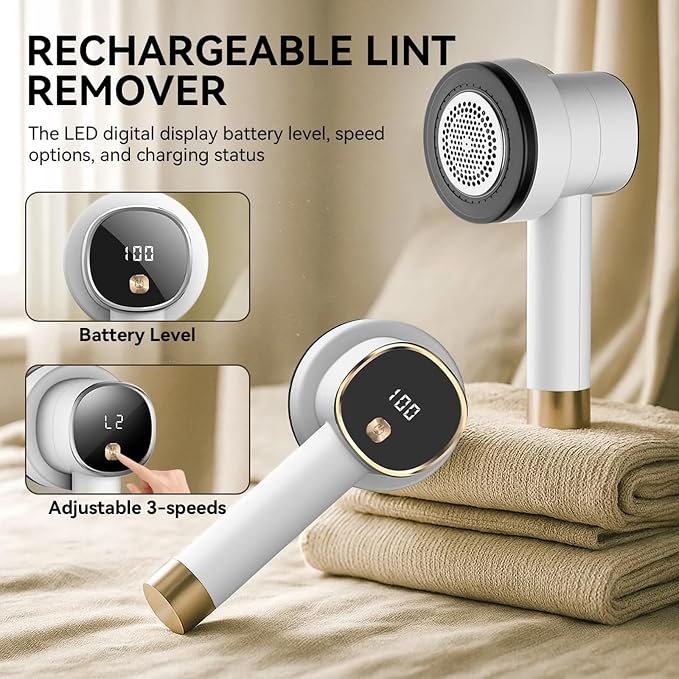 2 Pack Rechargeable Fabric Shaver Combo: LED Display, 3 Speeds Control and 6-Leaf Blades, Portable Lint Shavers to Remove Fuzz Ball Pilling from Sweater Furniture, Pink+White