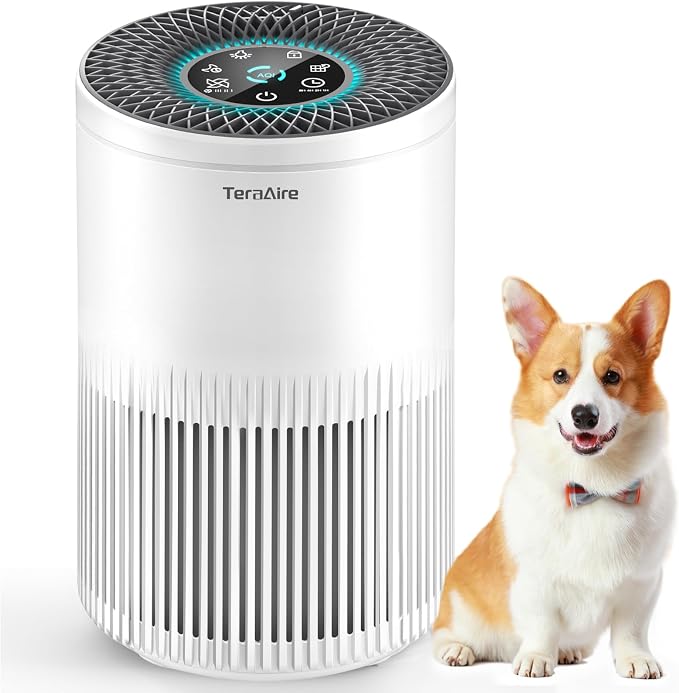 Air Purifiers for Home, Air Purifier with PM 2.5 Air Quality Monitor Cover Up to 1235 Ft², H13 True HEPA Air Filter with 5 mode Light, Sleep Mode, Timer, Fragrance Sponge for Smoke, Odor, Dander