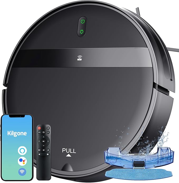 Kilgone Robot Vacuum and Mop Combo for Pet Hair & Homes - App/Voice Control, Tangle-Free Suction & Smart 3D Avoidance, Ultra-Slim & Quiet, Self-Charging for Hard Floors and Low-Pile Carpet